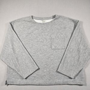 A new day Women’s Large Long Sleeve Ribbed Gray Sweater Front Pocket Cropped